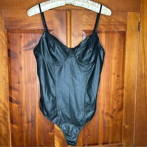 Blashe Women's Black Faux Leather Bodysuit Whimsigoth Fairy Grunge Witchy